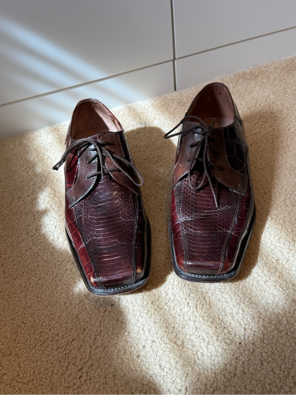 Stacy Adams Genuine Snakeskin Leather Burgundy Brown Dress Shoes Men’s 11M